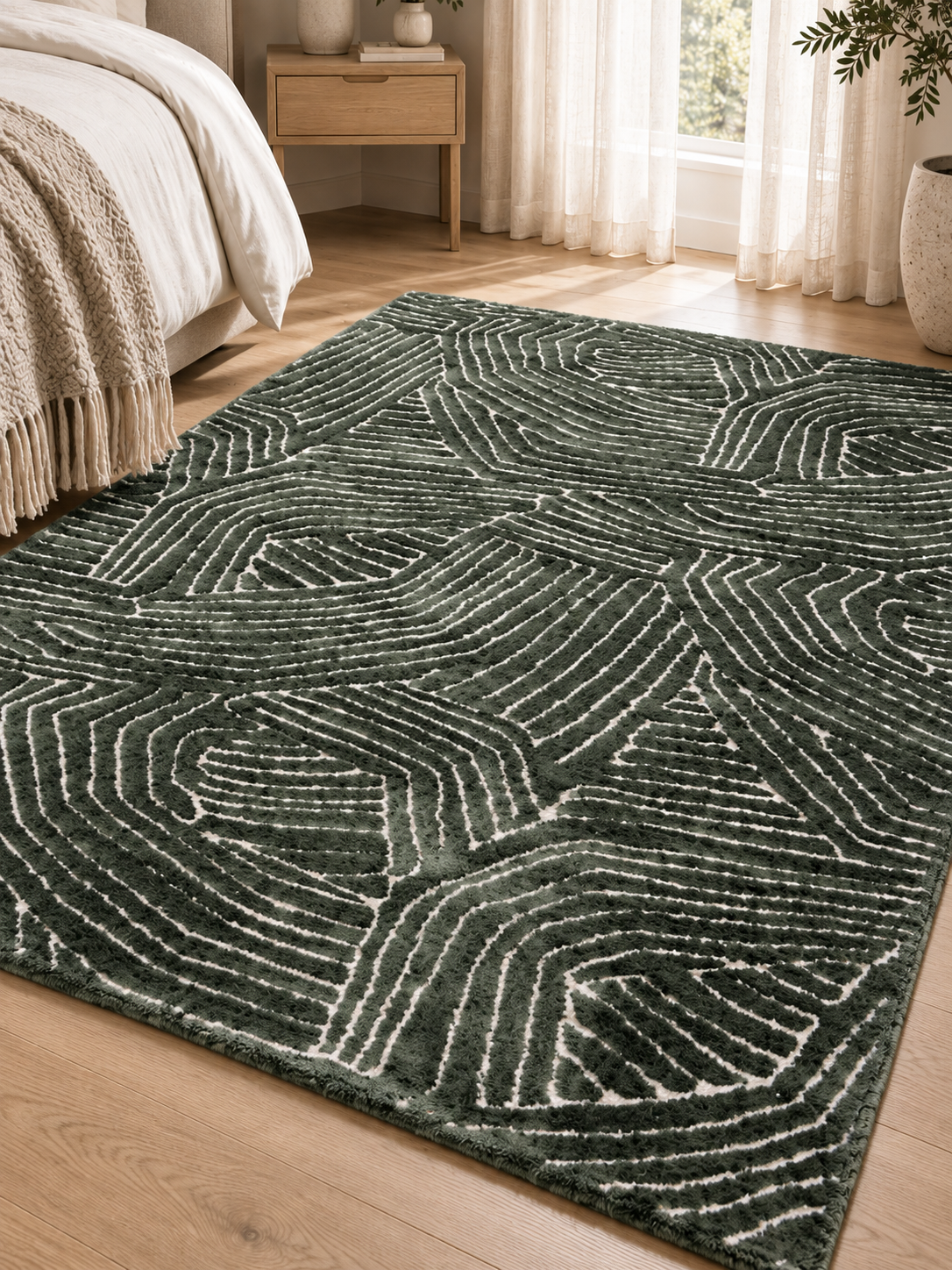 Tapis fabriqué à partir de matériaux recyclés vert | Milo