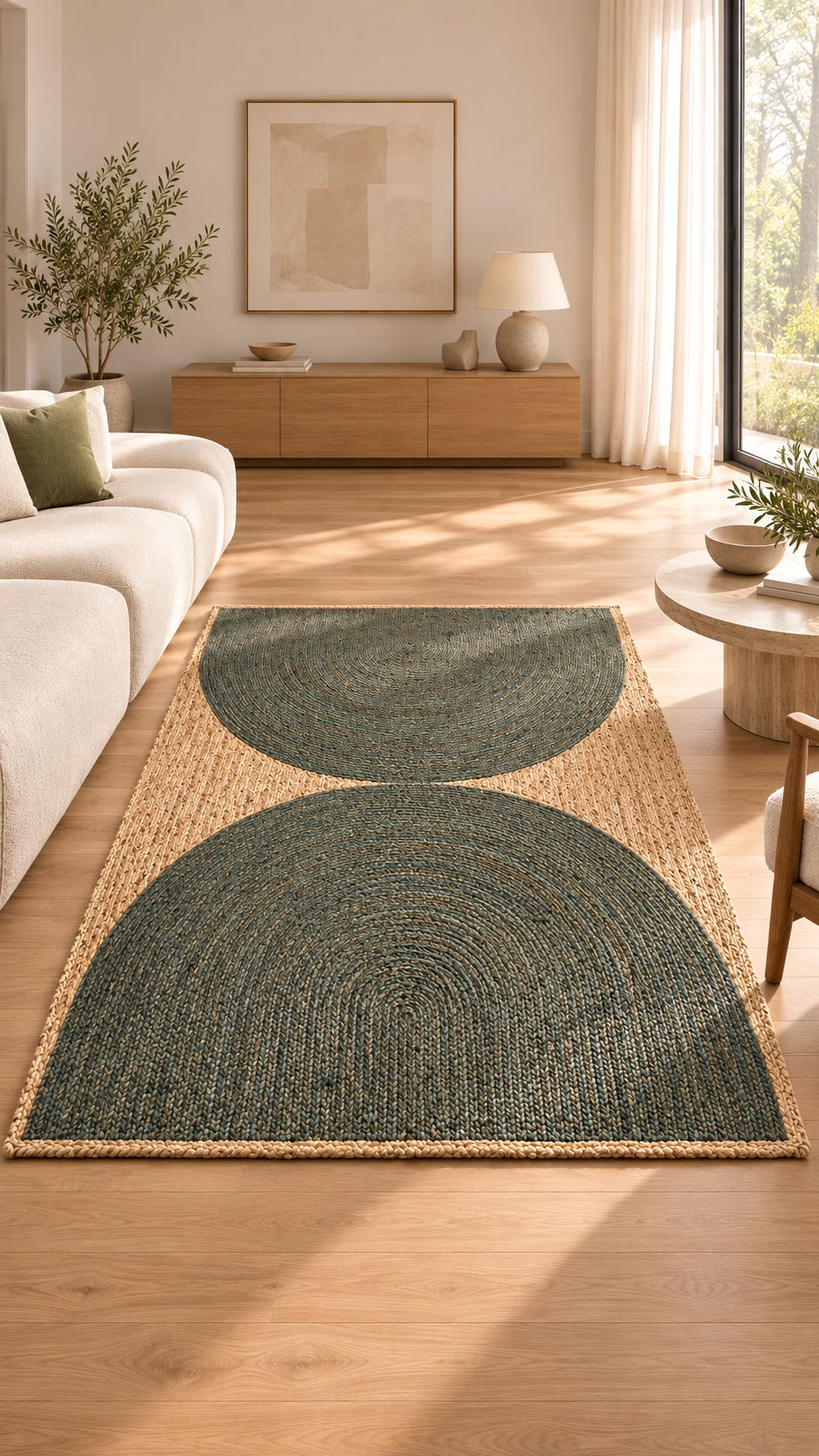 Tapis en jute salon vert | Oria