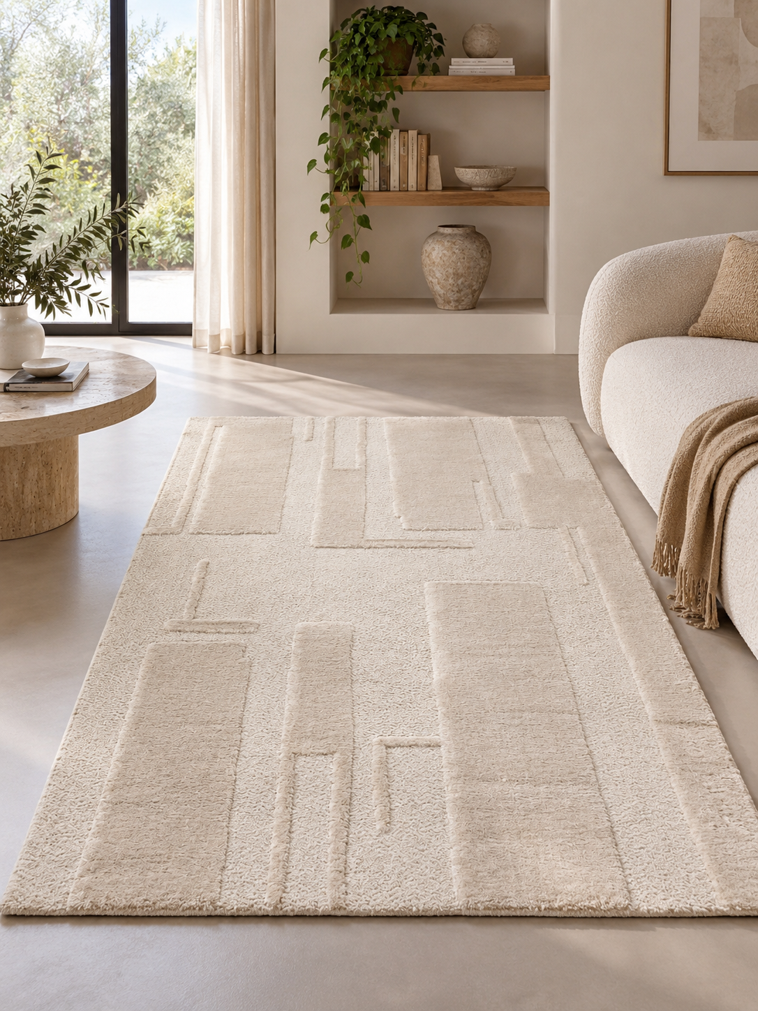 Tapis fabriqué à partir de matériaux recyclés Beige | Naya