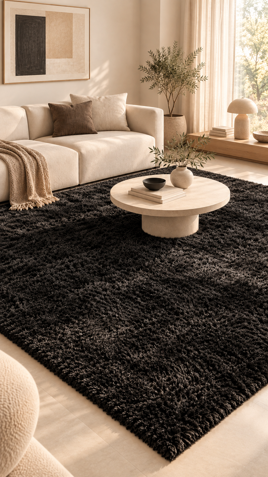Tapis Salon en jute Noir | Aven
